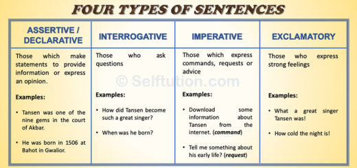 Types of Sentences in the English Grammar with Examples - assertive or declarative, interrogative, imperative, and exclamatory sentences.