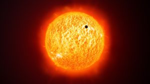Mercury the first planet of our Sol or Solar system and the one nearest to the sun. Picture shows mercury when it is passing by the sun