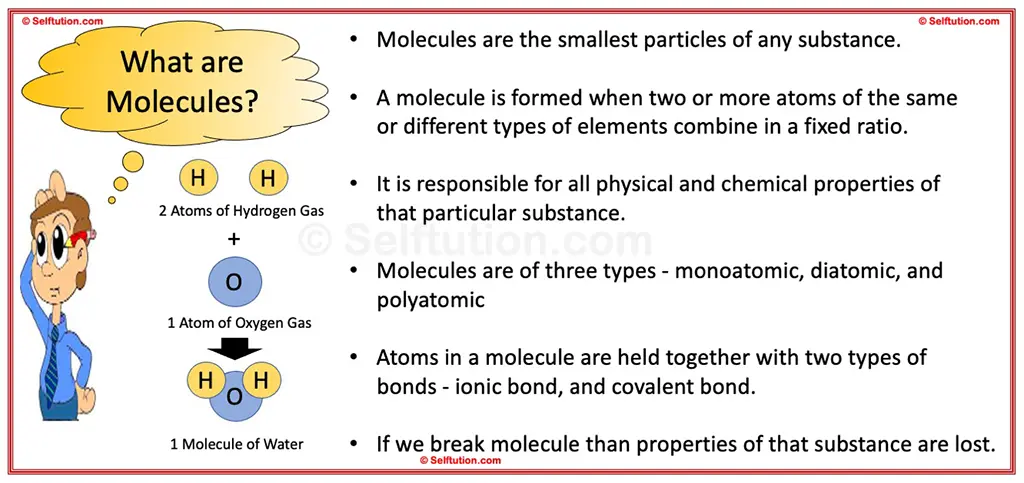 Image discuss what molecules are, how they are formed and their different types?