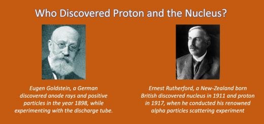 Who Discovered Proton and the Nucleus? Eugen Goldstein, a German discovered anode rays and positive particles in the year 1898, while experimenting with the discharge tube. Ernest Rutherford, a New-Zealand born British discovered nucleus in 1911 and proton in 1917, when he conducted his renowned alpha particles scattering experiment.