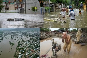 Apart from rendering people homeless, there are many other effects of floods: Crops get washed away by strong water currents. The submergence of roads and railways affects transport and communication. People face a loss of livestock and a shortage of food and drinking water. An outbreak of diseases like cholera, diarrhea, malaria, and dengue occurs in flood-hit areas