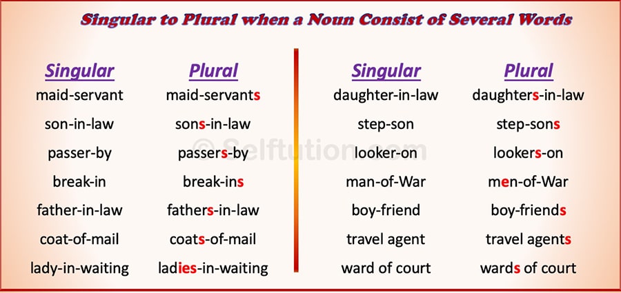 Examples for changing compound nouns to plural