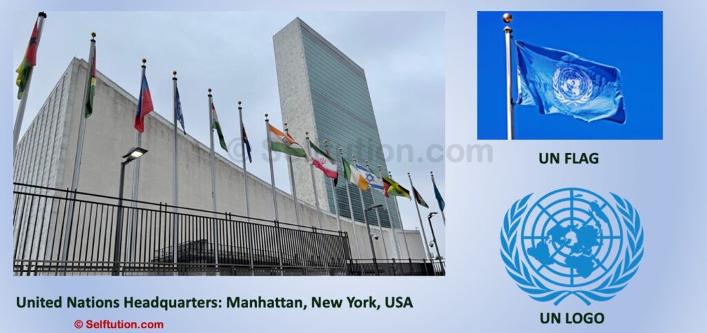 UN Flag, logo and headquarter