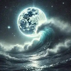 High tide in ocean due to gravitational pull of moon