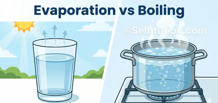 Evaporation vs Boiling hero image showing surface evaporation and bulk boiling side by side