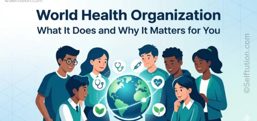 World Health Organization guide for students showing a globe with health icons and diverse learners, 1200x628